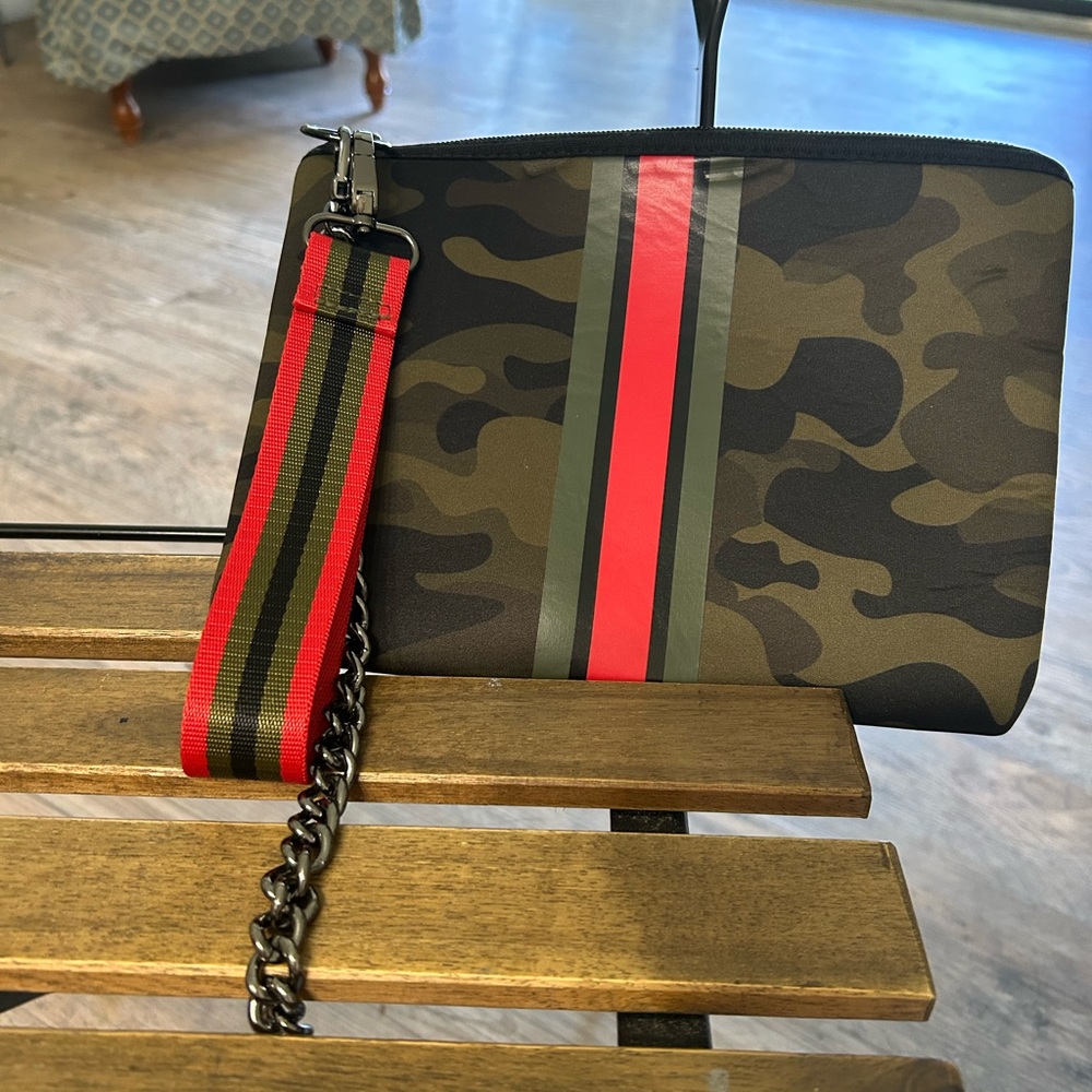 Camouflage Bag with Red Stripe Haute Shore Clutch
